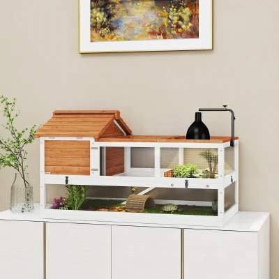 PawHut Schildkrötenhaus, 2-Ebenen-Gehege, Lampenhalter, Kleintierkäfig, Orange