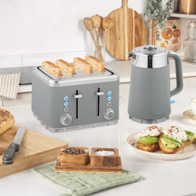 HOMCOM Kettle & 4-Slice Toaster Set, 1.7L Tan Silver