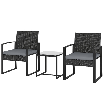 Outsunny Ensemble Jardin Rotin 2 Chaises Coussins Table Verre Gris