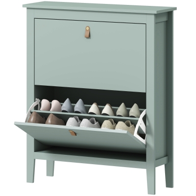 HOMCOM Meuble à Chaussures 14 Paires Vert avec Tiroirs Rabattables