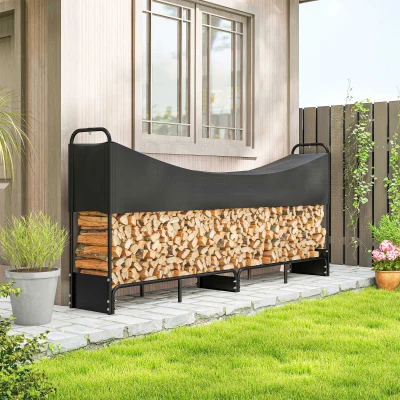 Outsunny Heavy-Duty Firewood Rack with Cover Black 8.5ft