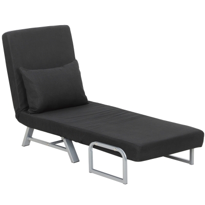 HOMCOM Fauteuil Convertible 1 Place Lin Noir Métal Inclinable