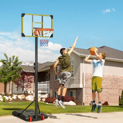 SPORTNOW Tabela de Basquetebol com Altura Ajustável 178-208 cm Rodas Base Recarregável para Exterior 75x56x210-240 cm Amarelo e Preto