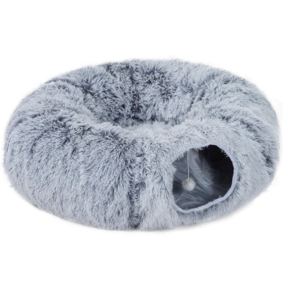 PawHut 2-in-1 Cat Tunnel Bed with Toy Ball, Light Grey