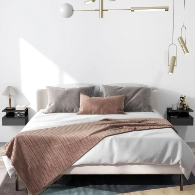 HOMCOM Set 2 Comodini Sospesi Cassetto e Mensola Nero Lucido