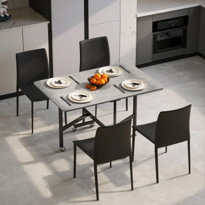 HOMCOM Esstisch für 4-6 Personen, Klapptisch mit Rollen, Stahlgestell, 52,5-120 x 80 x 73 cm, Grau