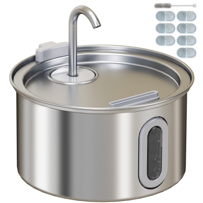 PawHut Katzenbrunnen 2,5L Trinkbrunnen für Katzen mit leiser Pumpe LED Aktivkohlefilter 19,4 x 19,4 x 18,7 cm