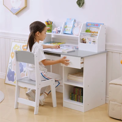 ZONEKIZ Kids Desk and Chair Set with Storage Grey 5-8 Years