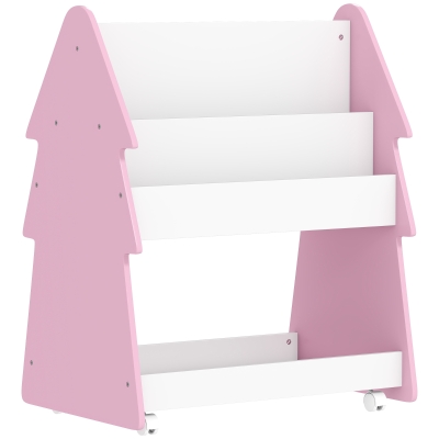 AIYAPLAY Kids Bookshelf 3-Tier with Wheels Pink