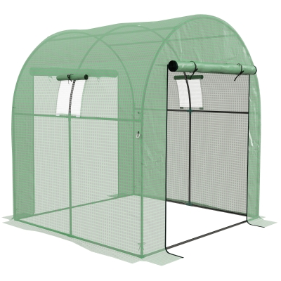 Outsunny Estufa de Exterior com 2 Portas Enroláveis 2 Janelas em Rede Cobertura PE 135g/m² Anti-UV Cultivo e Plantas 180x180x200 cm Verde