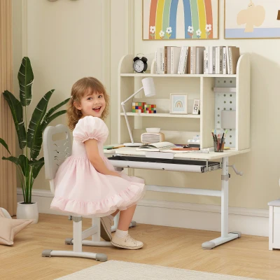 AIYAPLAY Kids Adjustable Desk with Hutch & Drawer Natural