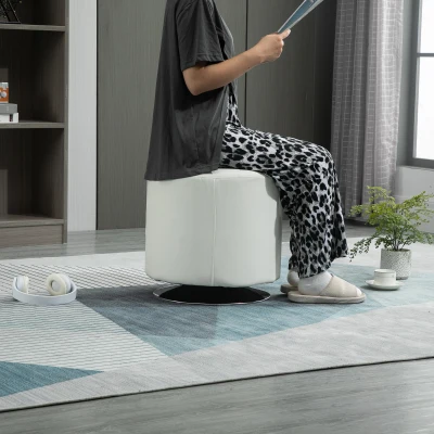 HOMCOM 360° Swivel Living Room Footrest, Round PU Padded Ottoman with Steel Base, Ø 45.5 x 44.5 cm, White