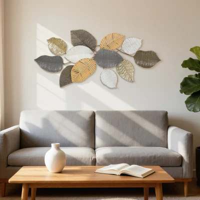 HOMCOM Metal Wall Art Leaf Design for Living Room Bedroom