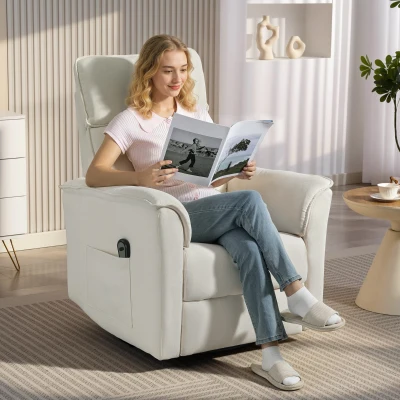 HOMCOM Sillón relax eléctrico con función reclinable, respaldo ajustable, reposacabezas para salón Blanco crema