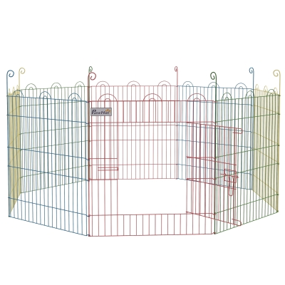 PawHut Parque Plegable para Perros de 8 Paneles Ø156x60 cm Valla Metálica con Puerta Estacas Interior Exterior Multicolor