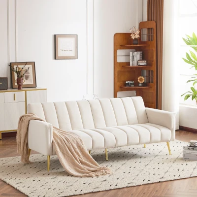 Canapé‑lit pliable moderne avec dossier et accoudoirs réglables, Beige