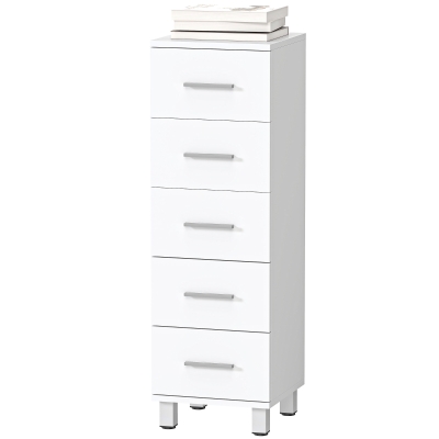 HOMCOM Commode 5 Tiroirs Moderne Blanc pour Chambre et Salon