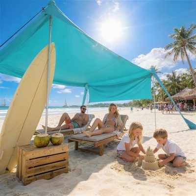 Outsunny Beach Tent Shelter with Sidewall Carry Bag Sky Blue