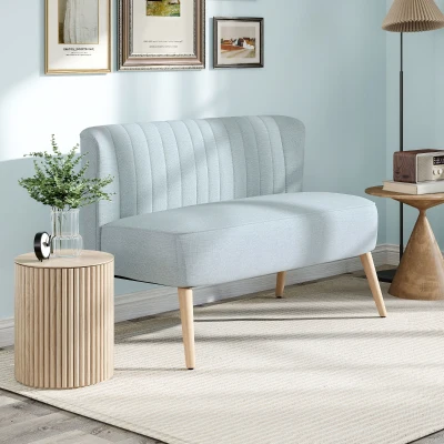 HOMCOM Divano 2 Posti Senza Braccioli in Tessuto Celeste