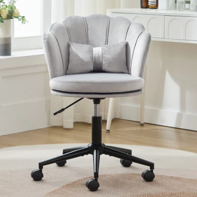 Fauteuil pivotant moderne avec dossier en forme de pétale, Gris
