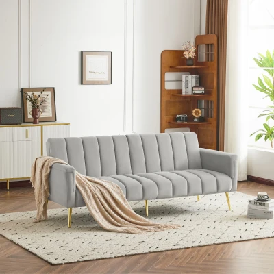 Canapé-lit pliable moderne avec dossier et accoudoirs réglables, Gris