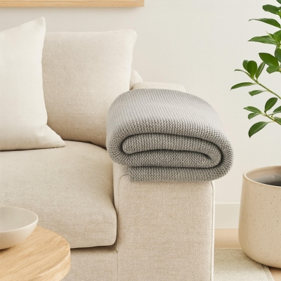 Hand-Knitted Double Knit Throw with Soft Breathable Natural Cotton, 15L x 26W x 15H cm, Grey