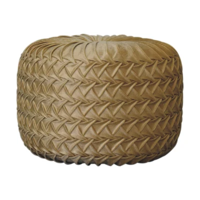 Handcrafted Velvet Pouffe with Deep-Buttoned Diamond Tufting, Ochre