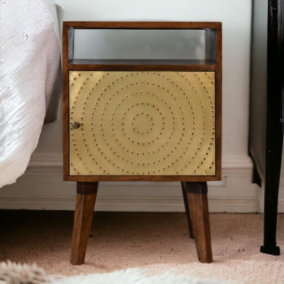 Solid Mango Wood Bedside Table with Open Slot and Storage, Brown