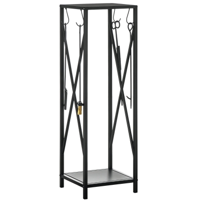 Outsunny Porte-Bûches Métal Noir 34x34x111 cm avec Accessoires