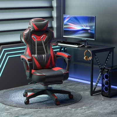 Vinsetto Cadeira de escritorio gaming ergonômica Altura Ajustável reclinável com apoio para pés Vermelho e Preto