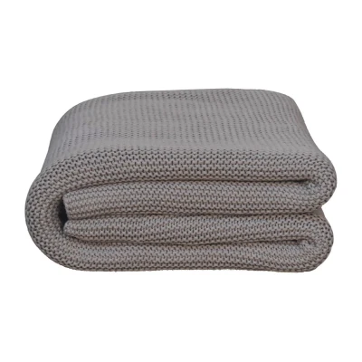 Hand-Knitted Double Knit Throw with Soft Breathable Natural Cotton, 15L x 26W x 15H cm, Grey