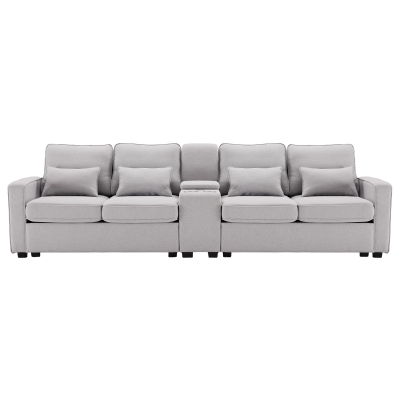 Canapé 4 places moderne en tissu de lin, Gris