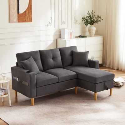 Canapé d'angle moderne en L, Gris foncé