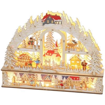 HOMCOM Village de Noël LED Bois Naturel 45x10x35cm