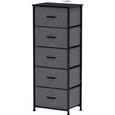 HOMCOM Commode 5 Tiroirs Tissu Pliant Acier Noir Gris Foncé