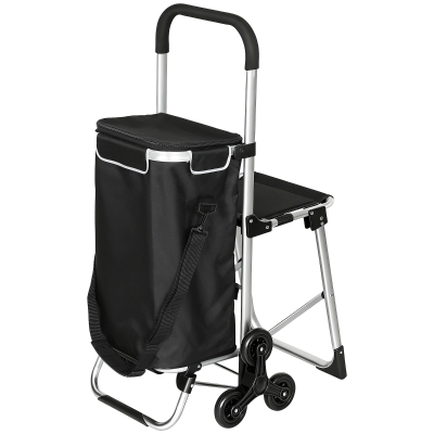 HOMCOM Chariot Courses Pliable avec Siège, Sac Amovible Noir