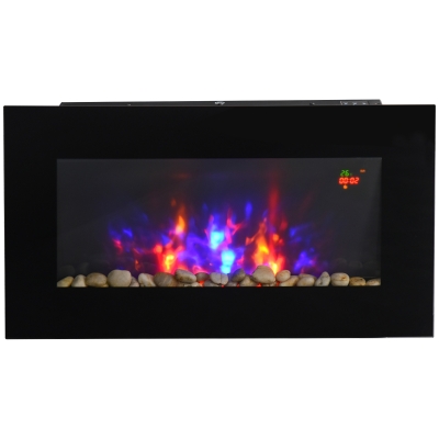 HOMCOM Elektrische Wandhaard, 1000W/2000W, LED-Vlameffect, Afstandsbediening, Stijlvol Uiterlijk, met Verwarmingsfunctie