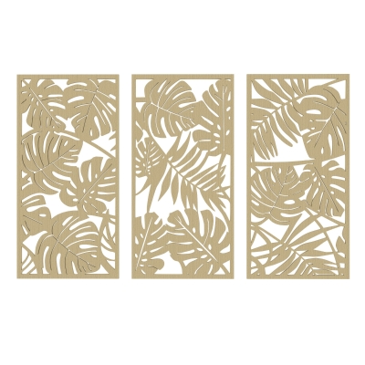 HOMCOM 3D Wooden Wall Decor 3 Pieces 40x80 cm Tropical Leaf Pattern Wall Hangings Natural Wood