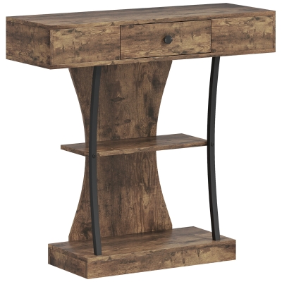 HOMCOM 3-Tier Console Table with Drawer Rustic Brown