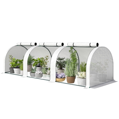 Outsunny Mini Serre 3x1x0,8m Acier PE 140g/m² Anti-UV Blanc