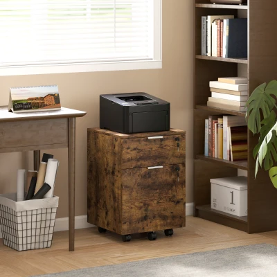 HOMCOM Lockable Filing Cabinet 2-Drawer Black Rustic Brown