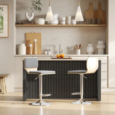 HOMCOM 2er-Set Barhocker höhenverstellbar Rückenlehne Fußstütze 360° drehbar 41x47,5x81-102cm grau