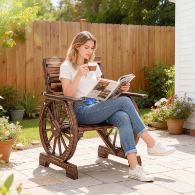 Outsunny Fauteuil Bois Style Campagne Design Roue Carbonisé