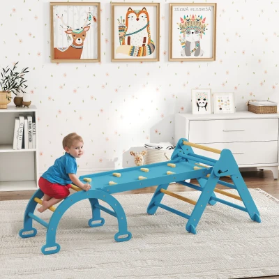 AIYAPLAY Triângulo de Escalada 7 em 1 com Arco e Rampa Escalada para Crianças de Madeira Dobrável para 18-48 Meses 188x70 cm Azul