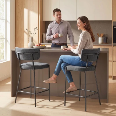 HOMCOM 2-Piece Bar Stool Set, Padded Bar Stools with Curved Backrest, for Kitchen Island, Breakfast Nook, Gray