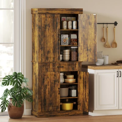 HOMCOM Kitchen Pantry Cabinet with Drawer & Shelves, Brown