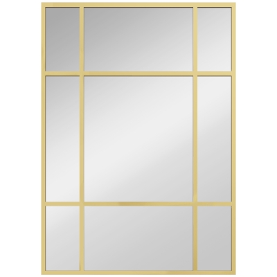 HOMCOM Espelho Retangular de Parede Espelho de Janela 70x50cm com Moldura Metálica Espelho Decorativo para Sala Quarto Dourado