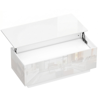 HOMCOM Height-Adjustable Coffee Table, Modern Living Room Table with Hidden Storage and 2 Drawers, High-gloss White