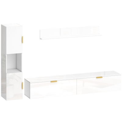 HOMCOM Floating TV Board with Flap Doors Entertainment Center Wall Shelf Cabinet 180 cm High-Gloss White