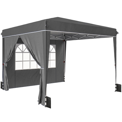 Outsunny Cenador de jardín exterior 3x3m, cenador plegable con paneles laterales, protección UV 50+, bolsa de transporte, gris